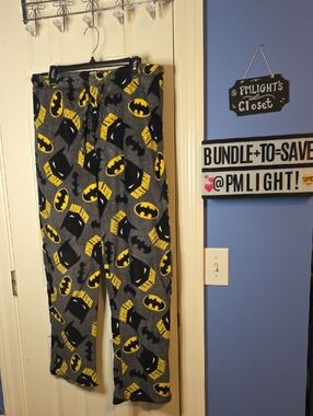 Batman Fleece Pajama Pants Gray & Yellow XL
